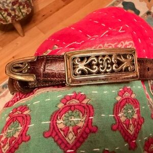 Brighton Pewter Silver and Brown Leather Faux Croc Belt Small